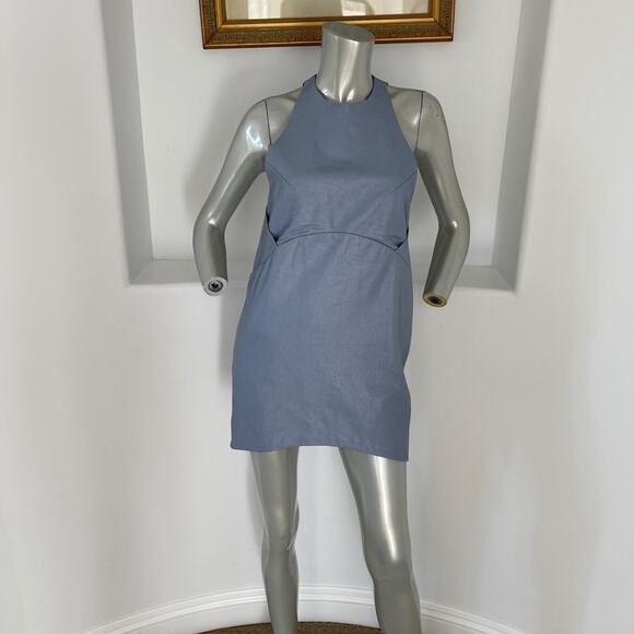 Porter Grey  Perforated Cocoon Hydrangea Leather Mini Blue Dress Size 0 NWT - Picture 9 of 10